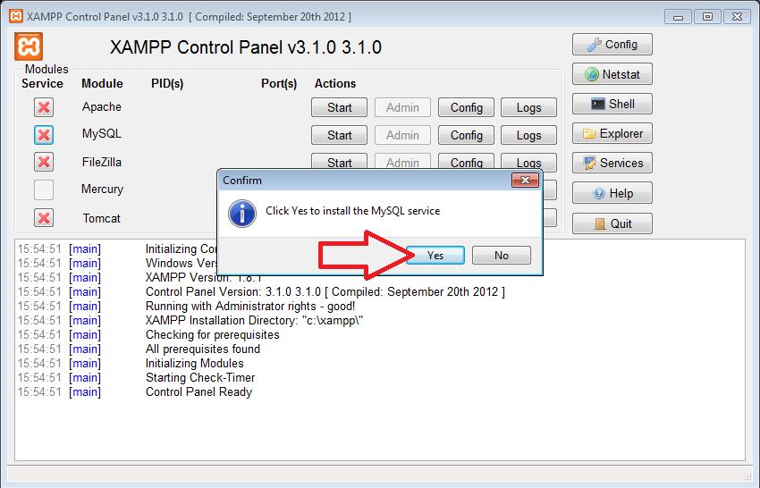 XAMPP Control Panel