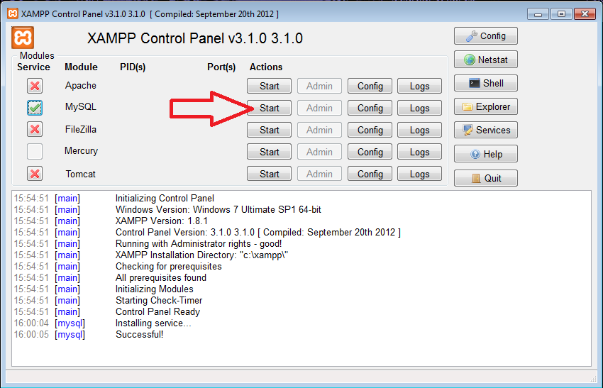 XAMPP Control Panel